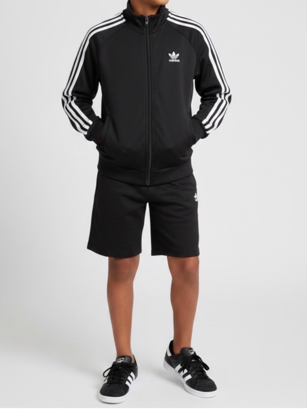 ✨2/$28✨ Adidas Kids Iconic Black Track Jacket with White Stripes•L 7/8